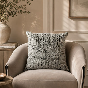 Embroidered Wool Cushion – Ivory & Black