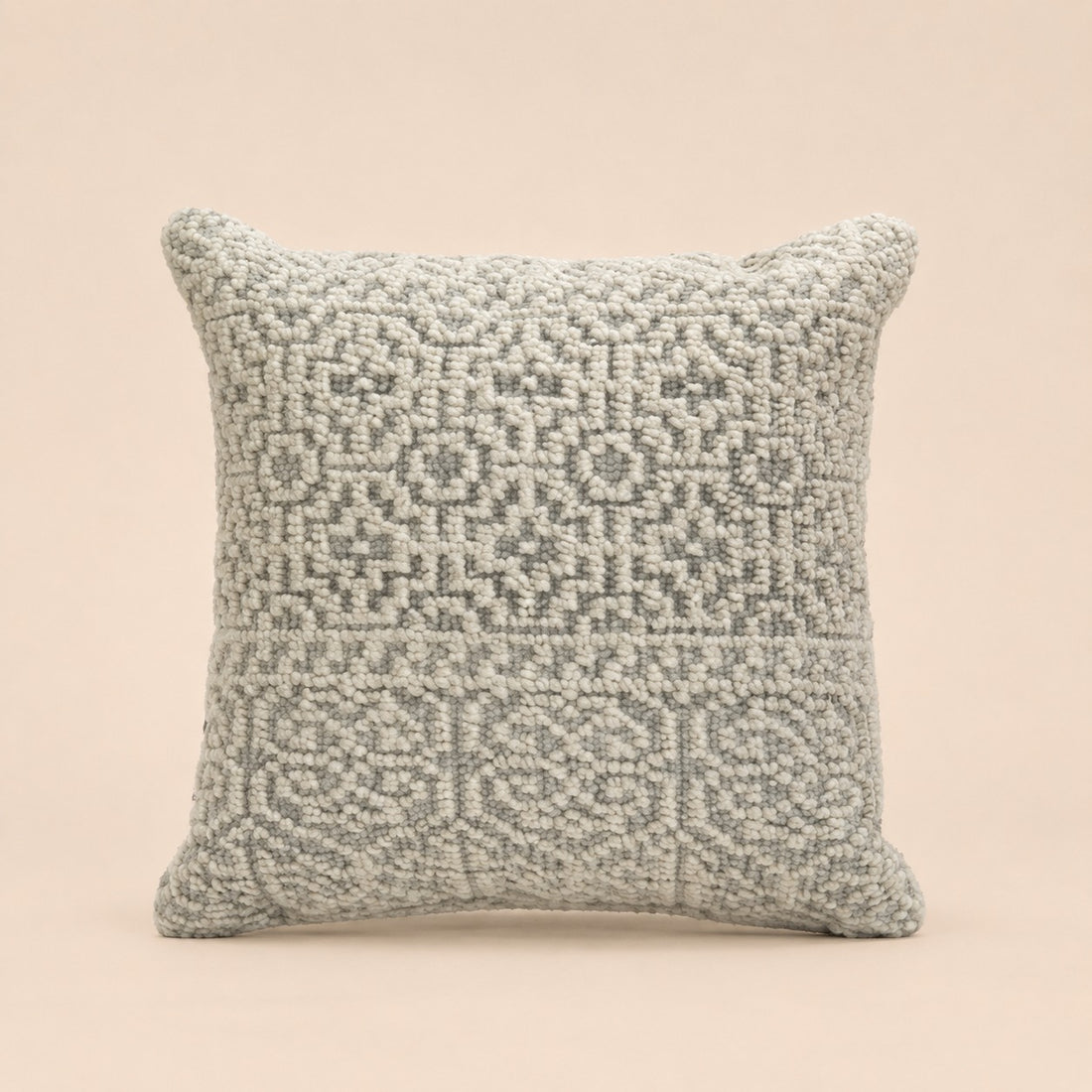 Embroidered Wool Cushion – Ivory & Silver