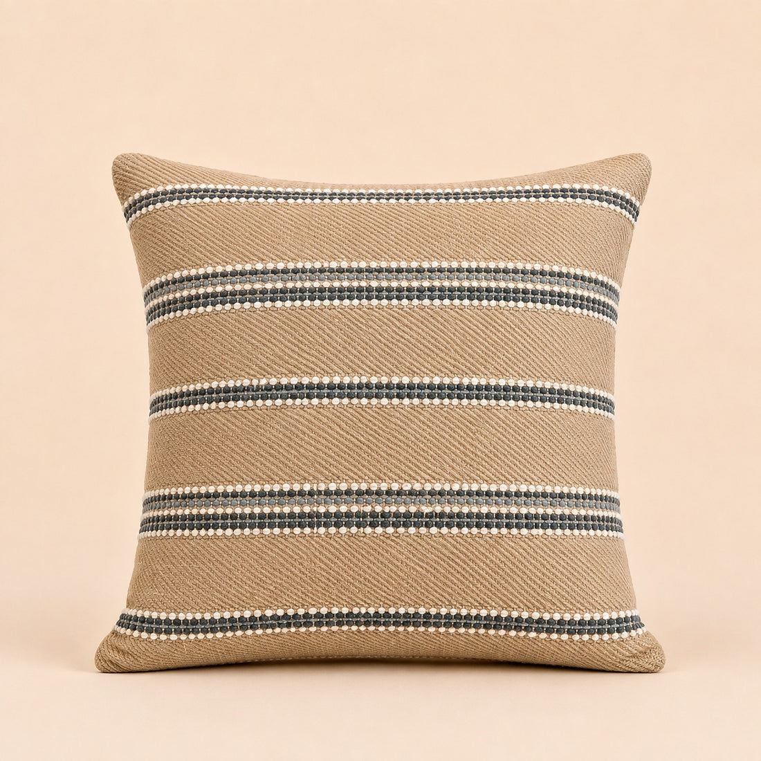 Striped Cotton Cushion – Taupe & Blue