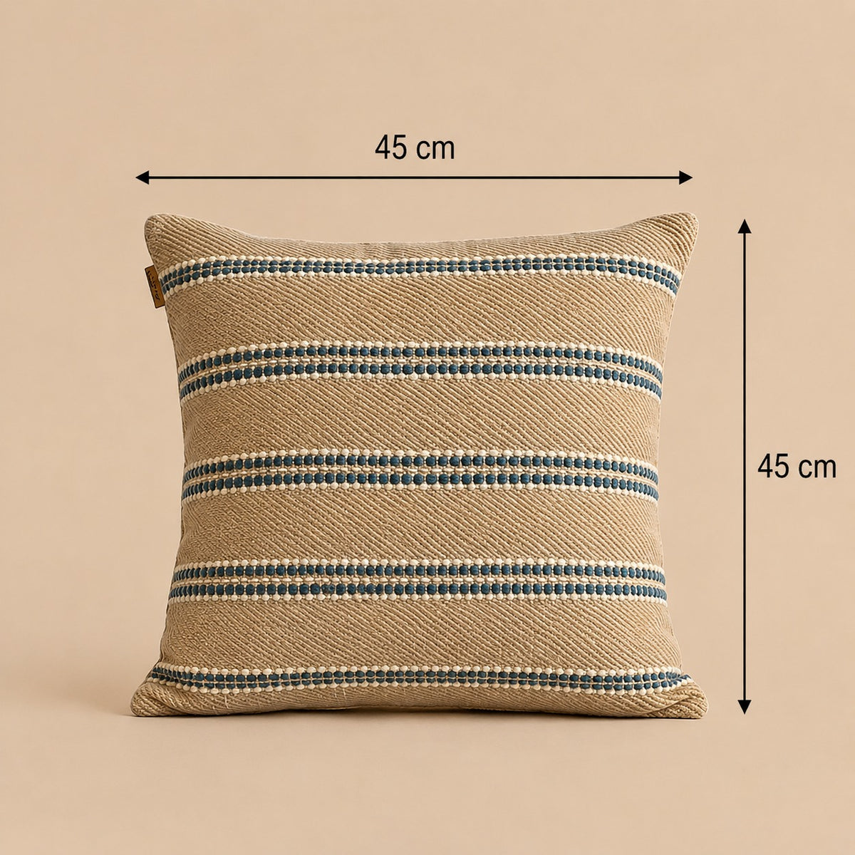 Striped Cotton Cushion – Taupe & Blue
