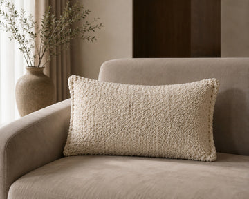 Textured Wool Blend Cushion – Cream