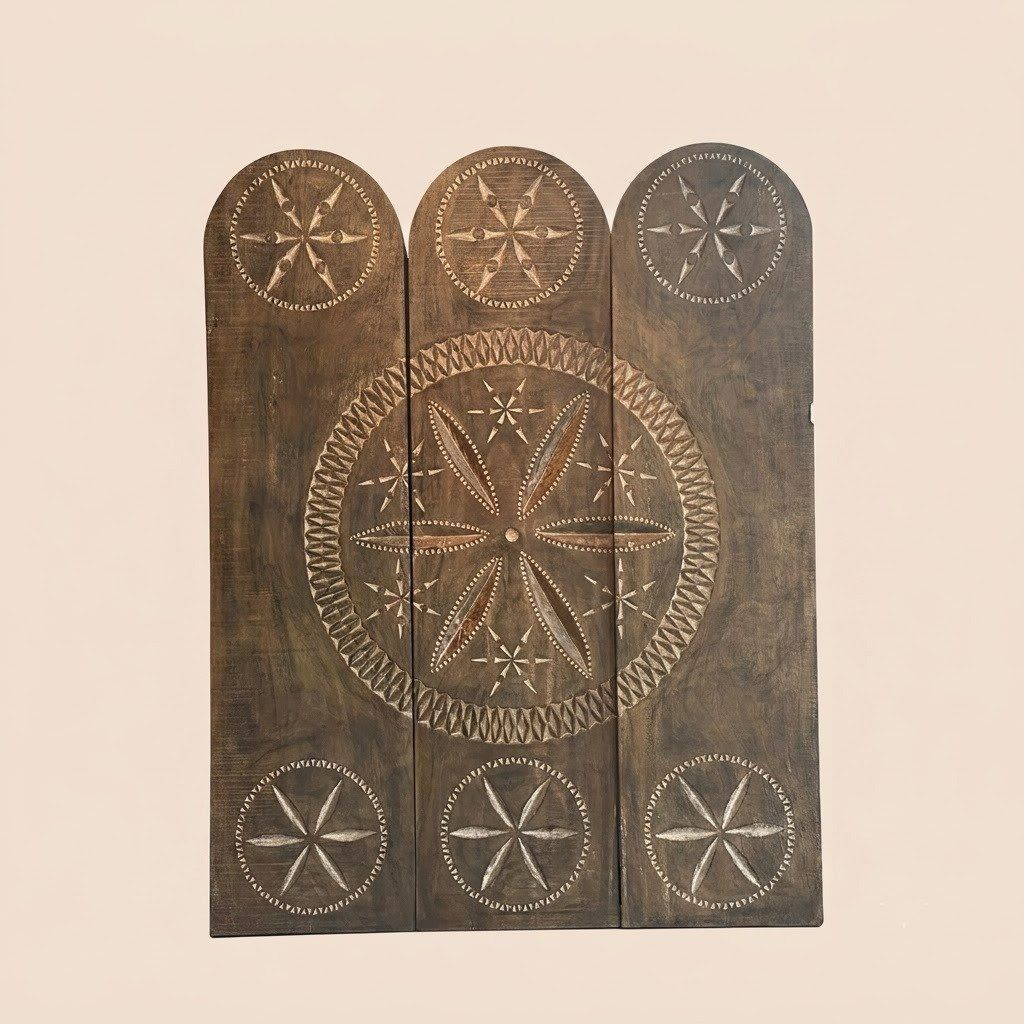 Large Carved Wooden Wall Art Panel