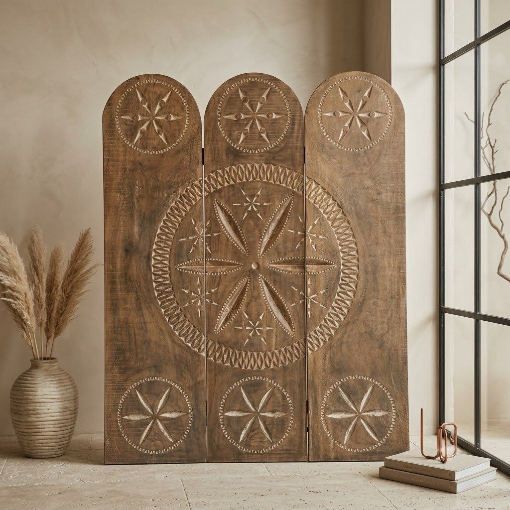 Large Carved Wooden Wall Art Panel