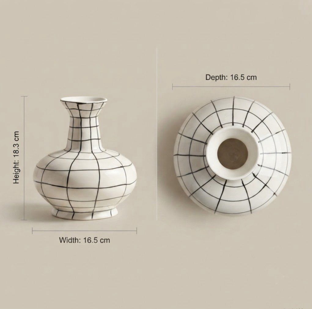 Hand-Painted Grid Vase