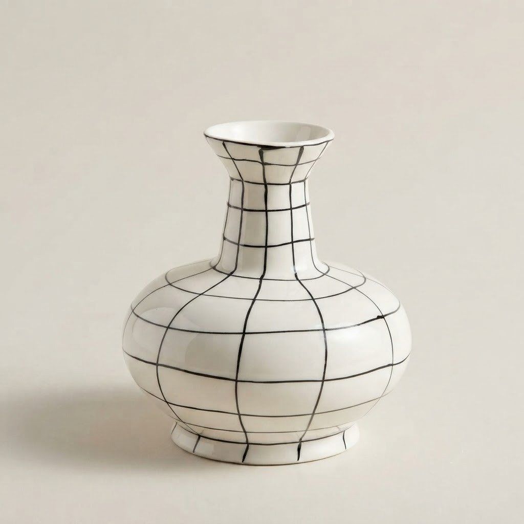 Hand-Painted Grid Vase