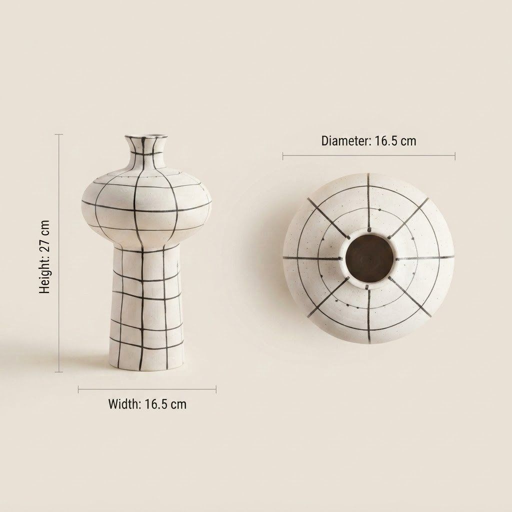 Hand-Painted Grid Vase