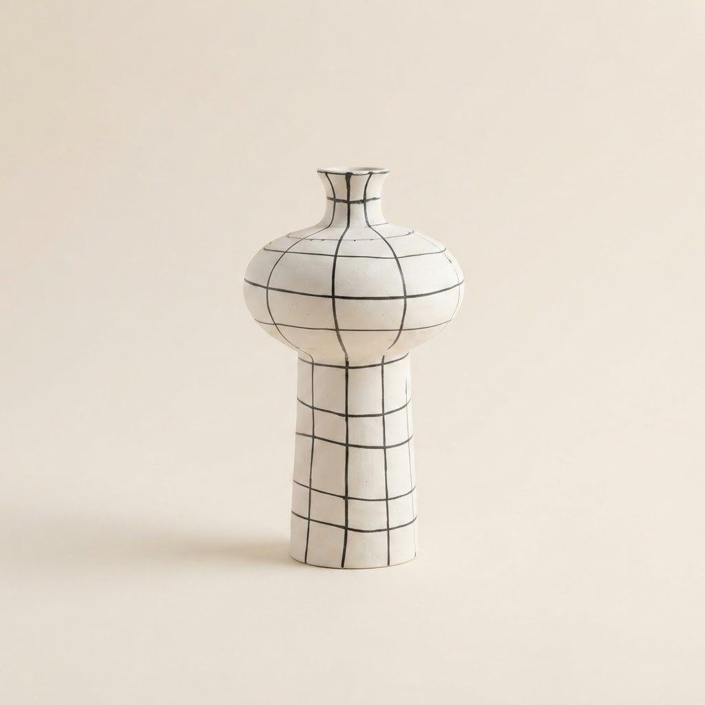 Hand-Painted Grid Vase