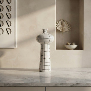 Hand-Painted Grid Vase