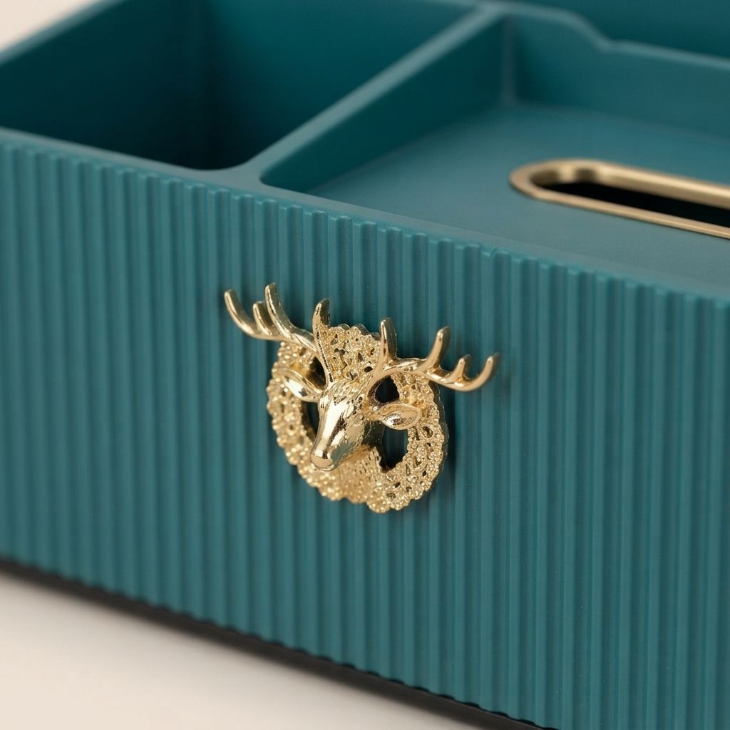 Teal Resin & Gold Deer Box