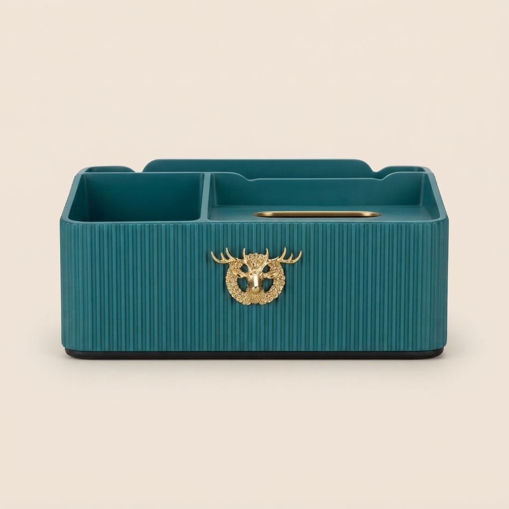 Teal Resin & Gold Deer Box