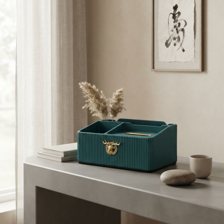 Teal Resin & Gold Deer Box