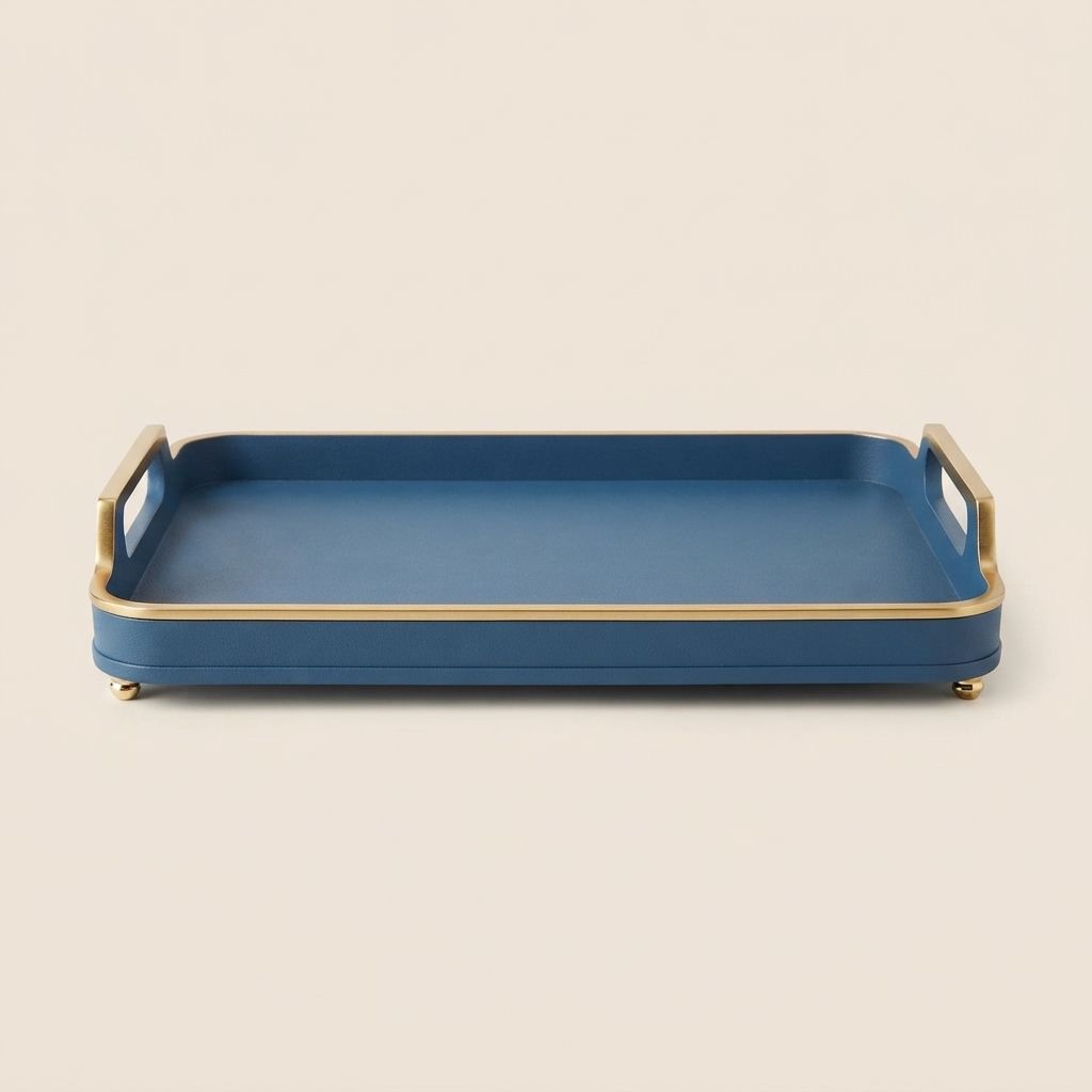 Blue Resin & Leather Accent Tray