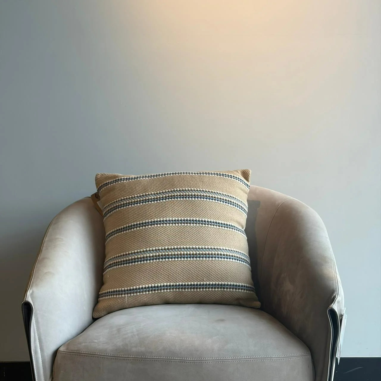 Striped Cotton Cushion – Taupe & Blue