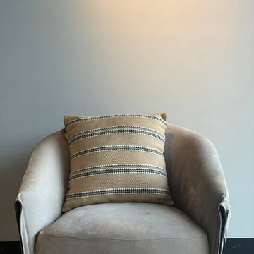Striped Cotton Cushion – Taupe & Blue