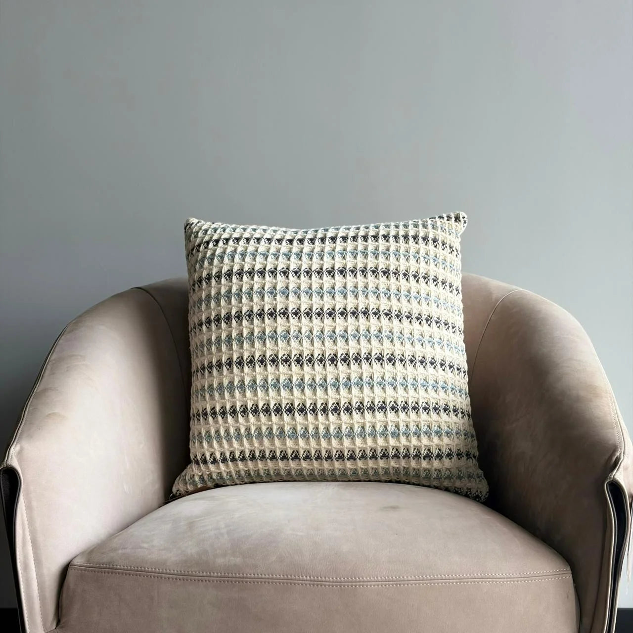 Embroidered Throw Pillow – Ivory & Blue