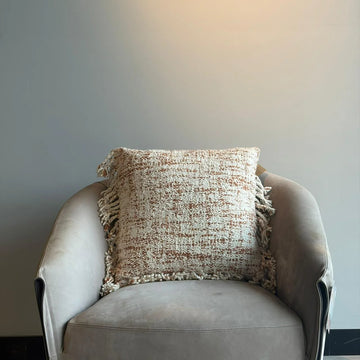 Textured Tassel Cushion – Ivory & Rust
