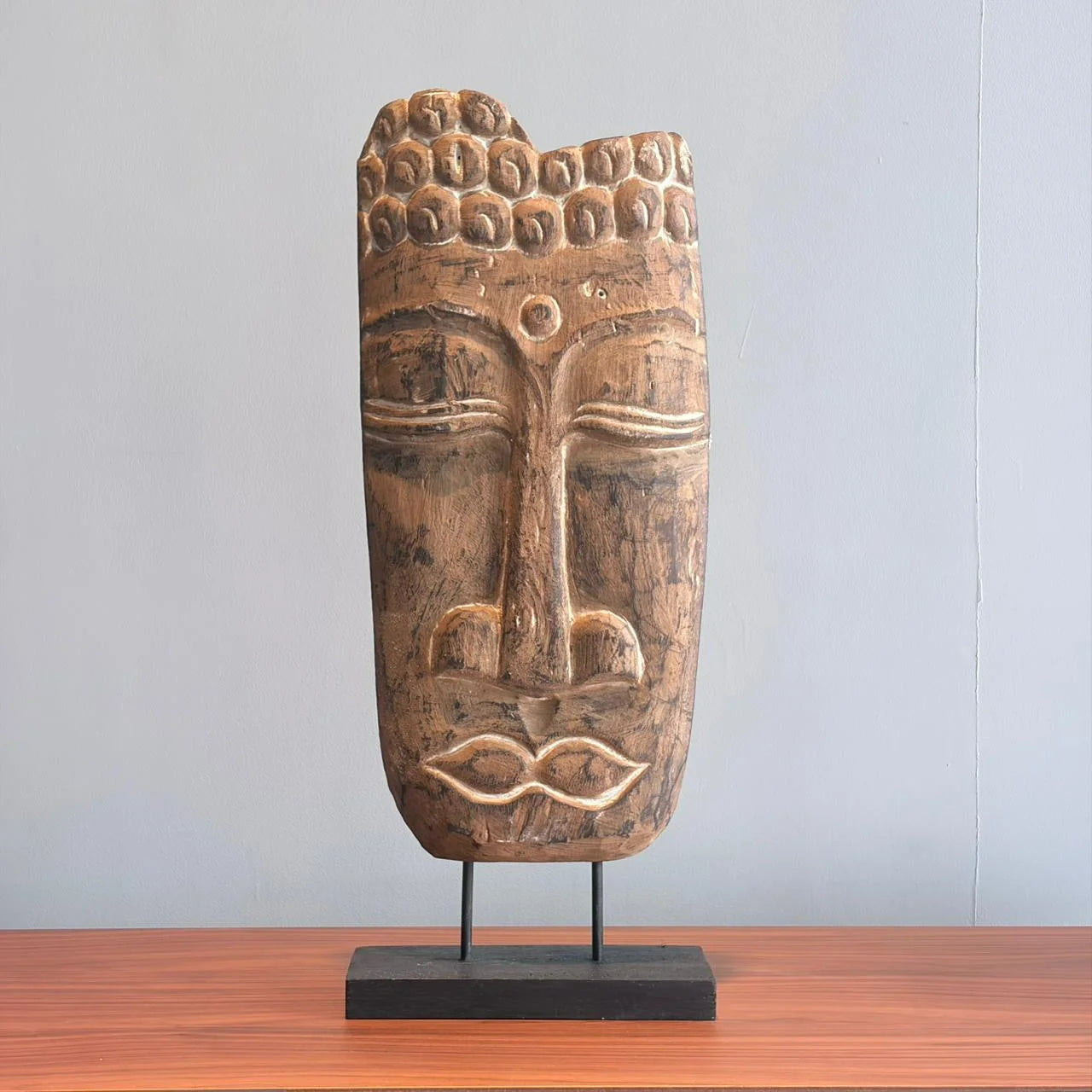 Hand-Carved Wooden Face Sculpture