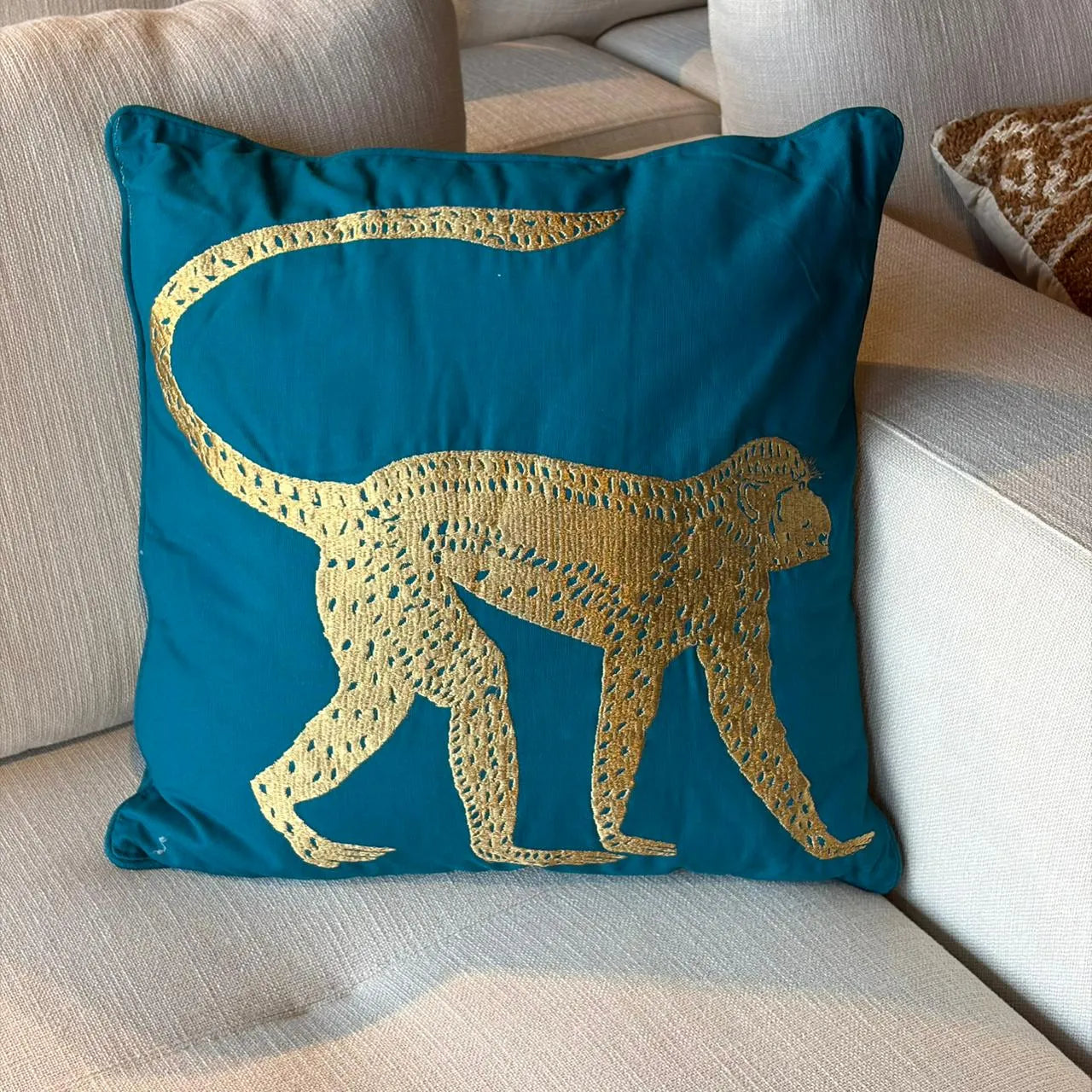 Monkey Embroidered Throw Pillow