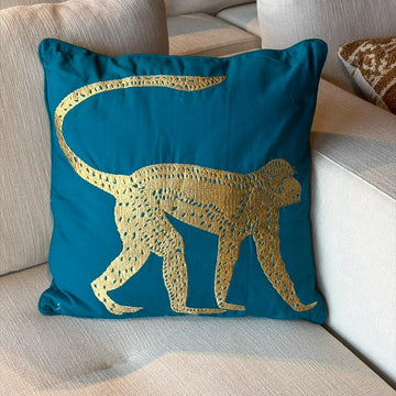 Monkey Embroidered Throw Pillow