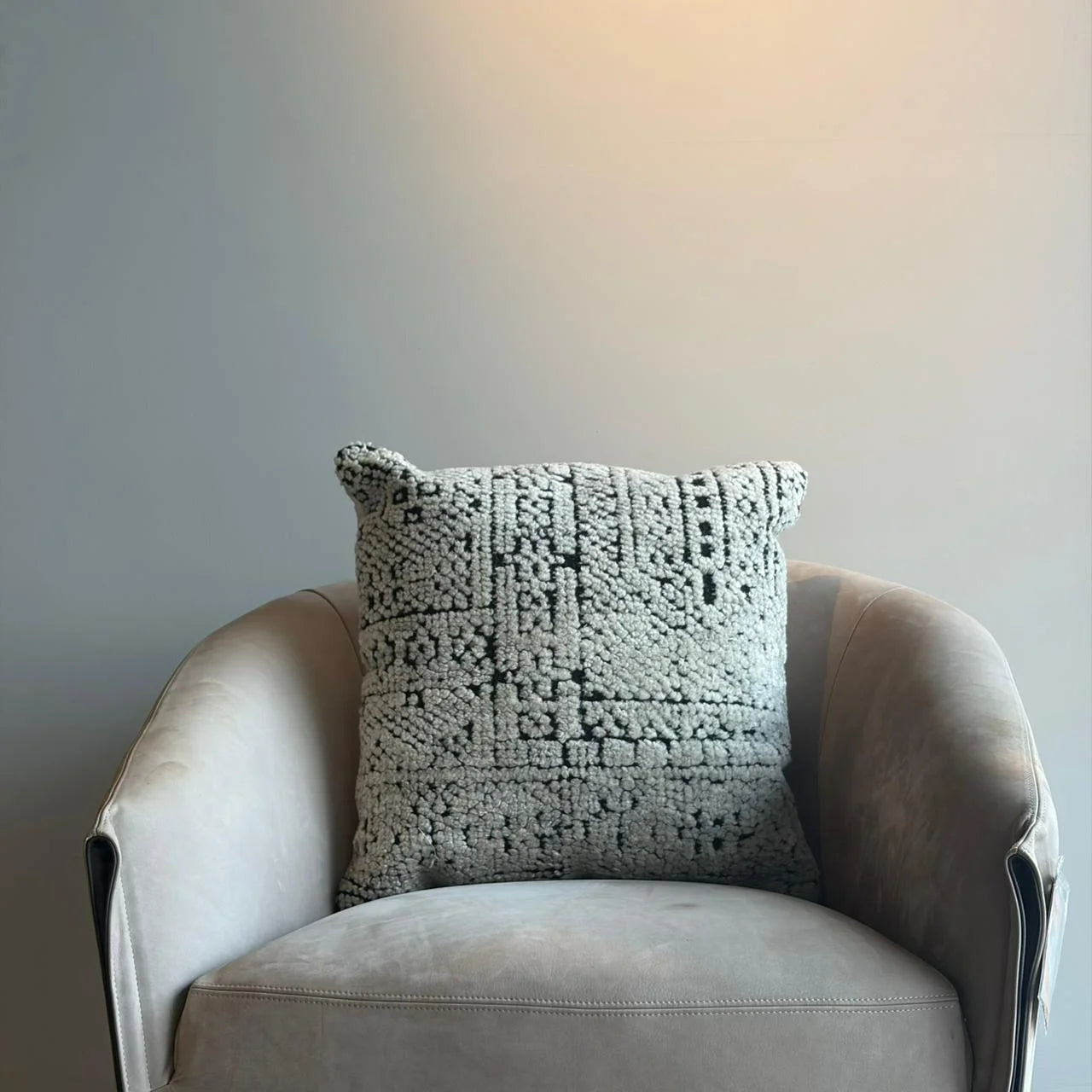 Embroidered Wool Cushion – Ivory & Black