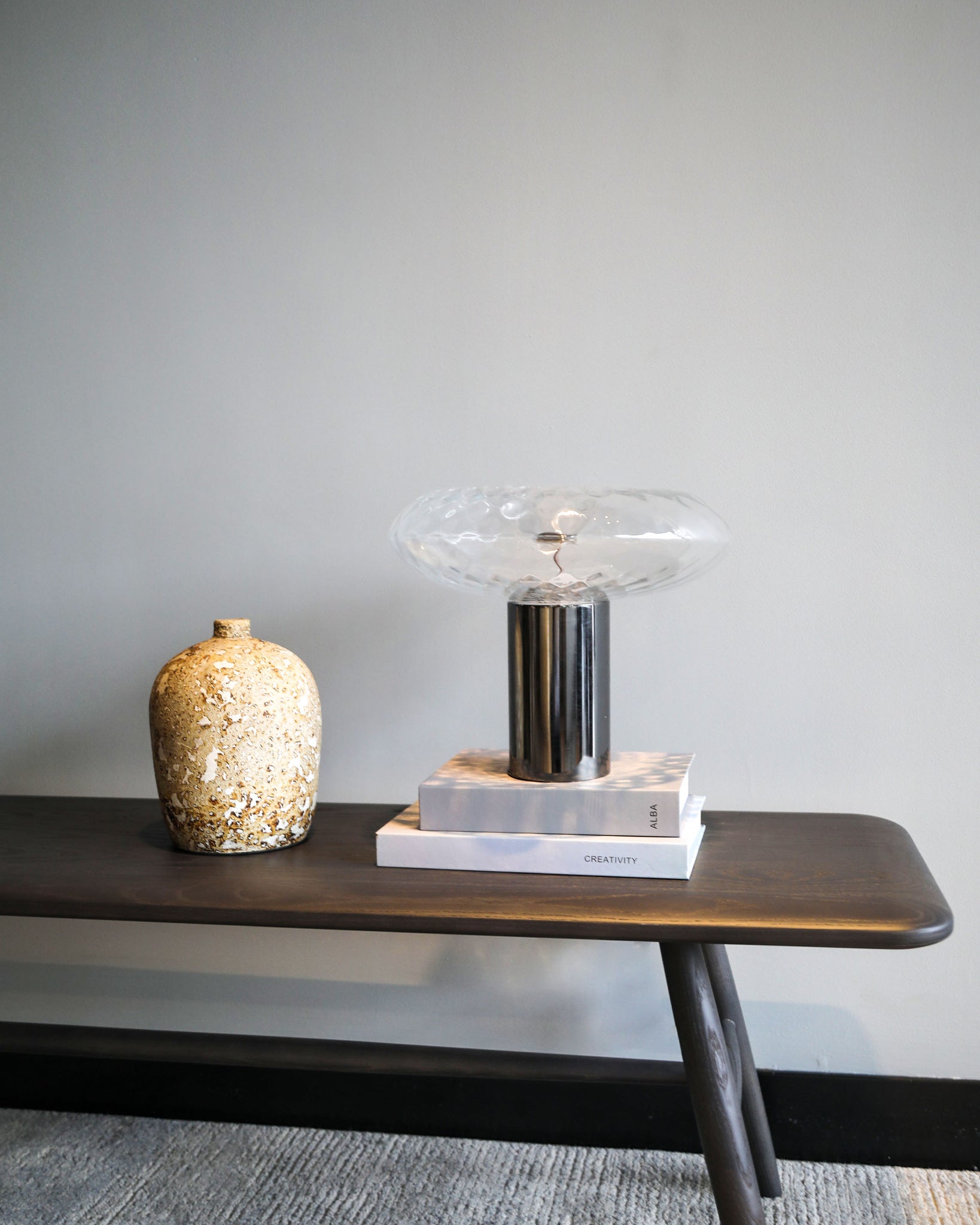 Glass & Carbon Steel Table Lamp