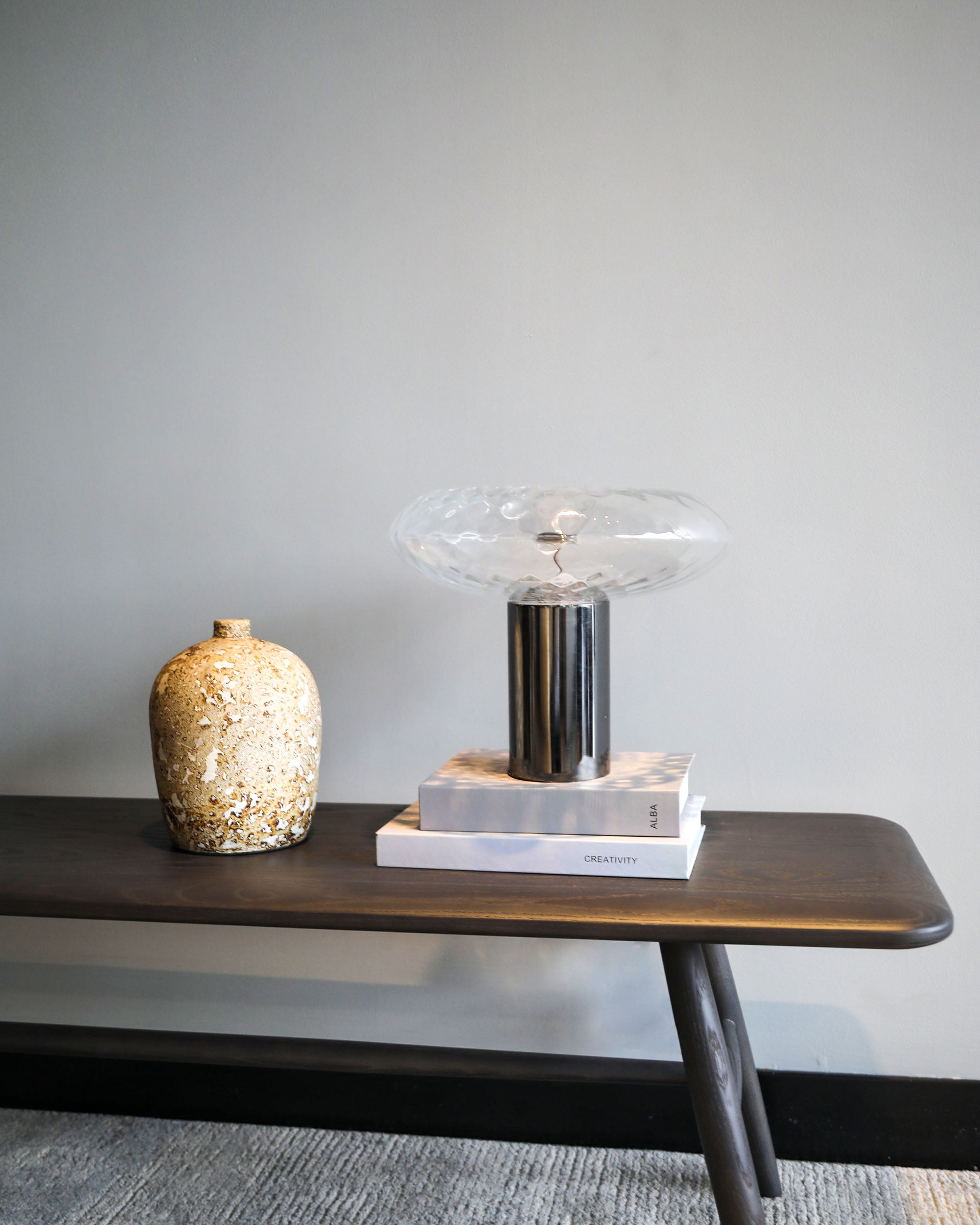 Glass & Carbon Steel Table Lamp