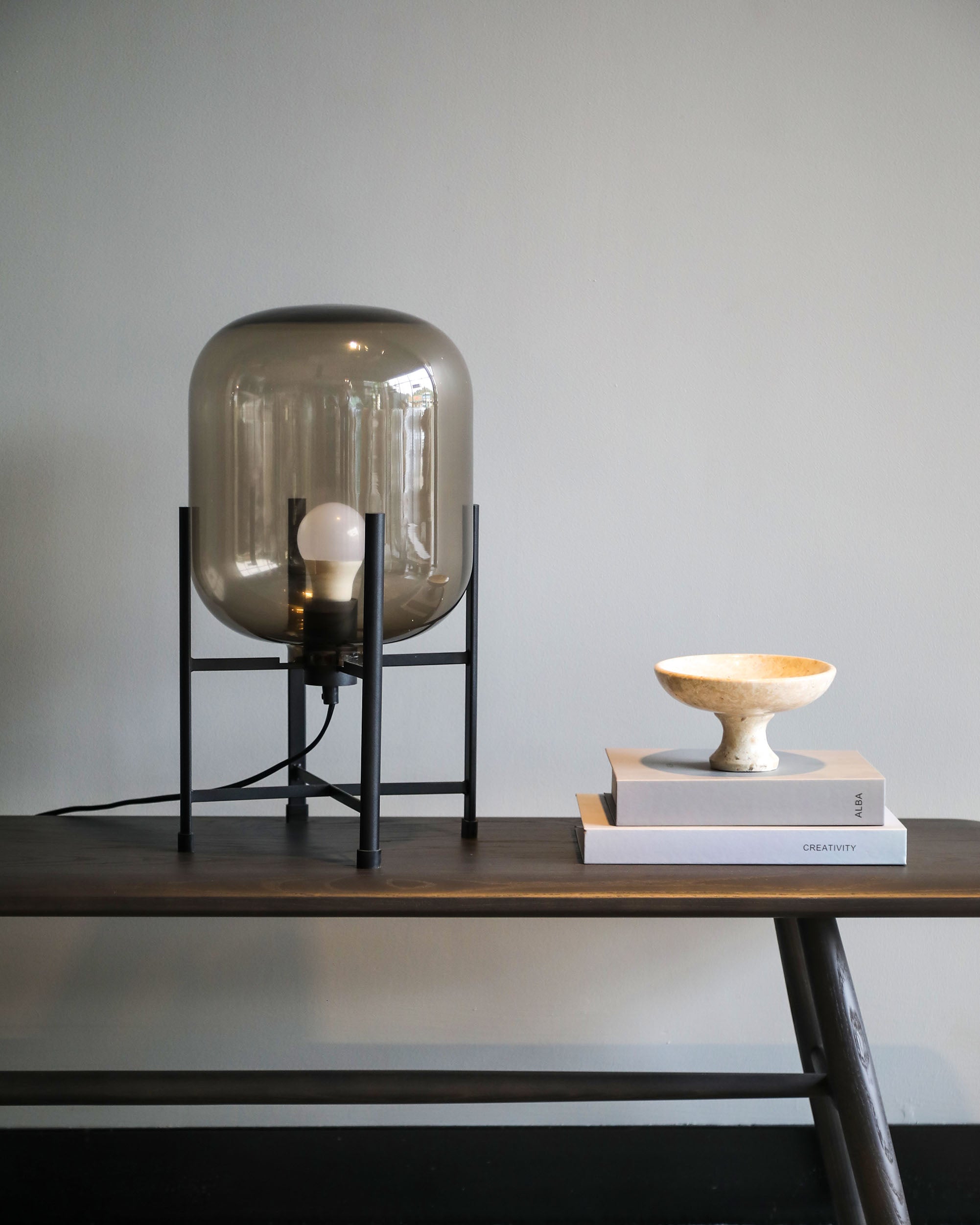 Glass & Carbon Steel Statement Table Lamp